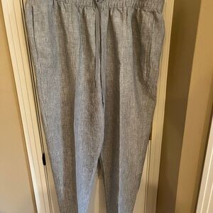 Athleta Retreat Linen ankle pants in storm cloud gray size large elastic waist